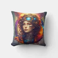 Steampunk portrait of a girl throw pillow