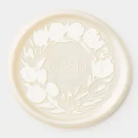 Elegant Watercolor Tulip Wreath Wedding Blue Ivory Wax Seal Sticker