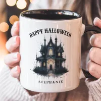Gothic Victorian Haunted House Happy Halloween Mug