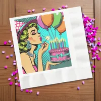 Retro Pop Art Pinup Woman Birthday   Napkins