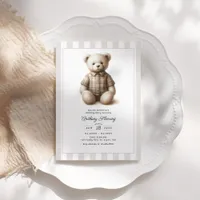 Classic Preppy Vintage Teddy Bear Birthday Party Invitation