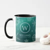 Festive Light Blue Foil Snowflakes Monogram Name Mug