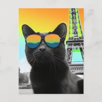 Black Cat in Sunglasses in Paris Postcard