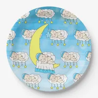 Sweet Little Caucasian Baby Sleeping on the Moon Paper Plates