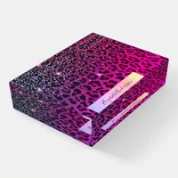 Leopard purple black name paperweight