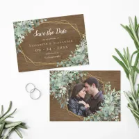 Rustic Wood Eucalyptus Greenery Geometric Photo Save The Date