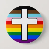 Progress Pride Rainbow Flag with White Cross Button