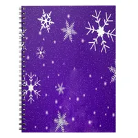 White Snowflakes with Blue-Purple Background Notebook