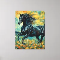 Galloping Black Stallion Canvas Print