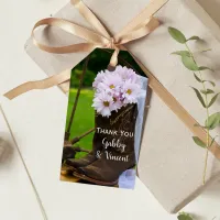 Rustic Pink Daisies Cowboy Boots Wedding Favor Tag