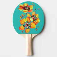 Elegant Orange Flowers - Aqua Ping Pong Paddle