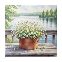 Flowers in Copper pot on Lakehouse Deck Ceramic Tile