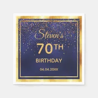 70th birthday navy  blue gold monogram men guys napkins