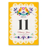 Papel Picado Yellow Nuestra Boda Spanish Wedding Table Number