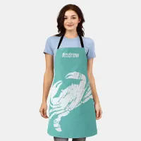 White Crab on Teal Blue Weathered Look Seafood Apron