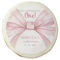 Pink Bow Coquette First Birthday Sugar Cookie