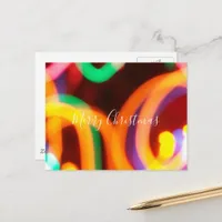 Colorful Abstract Christmas Lights Merry Christmas Postcard
