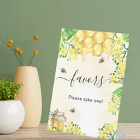 Bees honey yellow florals party favor pedestal sign