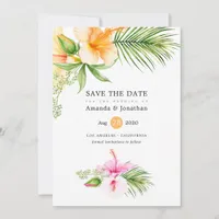 Watercolor Tropical Floral Beach Wedding Save The Date