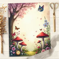 Alice Cheshire Cat Mushroom Garden Scrapbook Paper