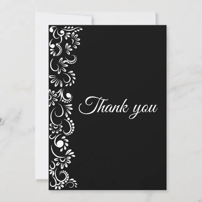 Elegant simple black and white floral wedding thank you card