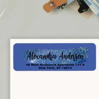 Glitter Blue Sparkly Brushstroke Return Address Label