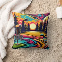 Psychedelic Disc Golf Course at Sunset Throw Pillow