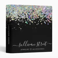 Black Holographic Glitter Jewelry Seller Business 3 Ring Binder