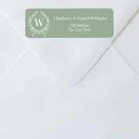 Sage green monogram initial wreath return address label