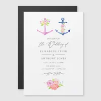 Watercolor Nautical Themed Floral Wedding Magnetic Invitation