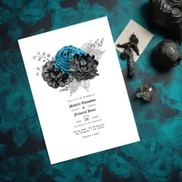 Vintage Turquoise - Teal Black and Silver Floral Invitation