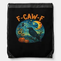 Crow Raven F-Caw-F Funny Halloween Gothic Checkere Drawstring Bag