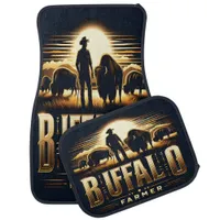 Buffalo Farmer Tending to His Herd at Sunset Car Floor Mat