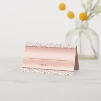 Rose Gold Metallic Damask Monogram Glam Wedding Place Card