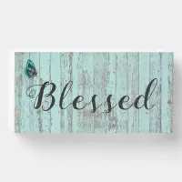 Rustic Green Faux Barnwood | Butterfly | Blessed | Wooden Box Sign