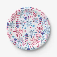 Watercolor Fireworks Rockets 4th of July Party  Paper Plates