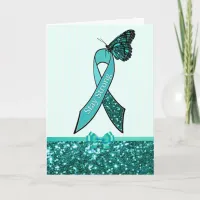 Teal Ovarian Cancer Awareness Ribbon Support Card