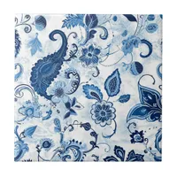 Country Farmhouse Blue and White Paisley  Ceramic Tile