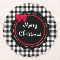 Merry Christmas Buffalo Plaid Country Style   Paper Coaster