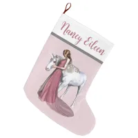 Personalized Pink & Gray Magical Unicorn & Maiden Large Christmas Stocking