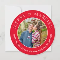 Merry Married Photo Circular Christmas Red Holiday Card