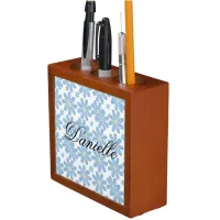 Blue Floral Pattern - Personalized Desk Organizer