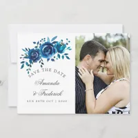 Navy and White Watercolor Wedding Save the Date