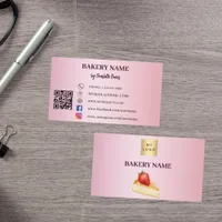 Bakery pink cake pastry QR code logo Business Card