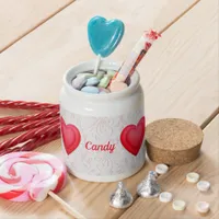 Valentine's Day Fancy Red Hearts Personalized Candy Jar