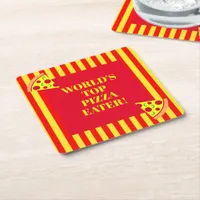 World's No 1 Pizza Eater Food Eating Champion Square Paper Coaster