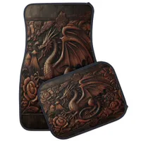 Crafted Dragon Design in Rich Imitation Leather Car Floor Mat