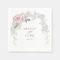 Pale Pink Roses Iridescent Foliage Wedding Napkins