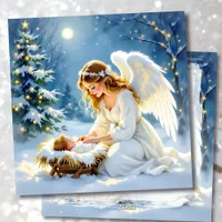 Baby Jesus and an Angel Christmas Poem Holiday Card