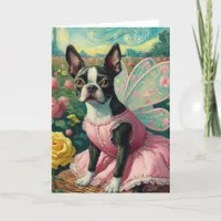 Boston Terrier Fairy in the Rose Garden Van Gogh Card